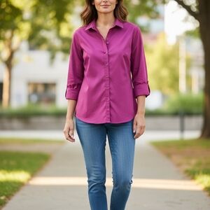 Chico's No Iron Magenta Button-Down Shirt